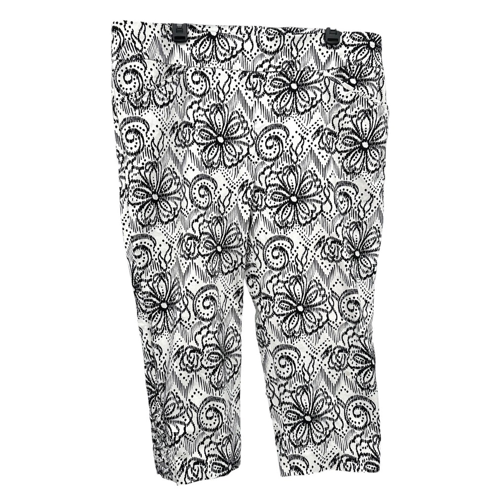 Chico's Perfect Stretch Capri Pants High Rise Ivory & Black Floral Women's 18/XL